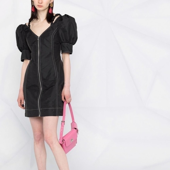 NWT Ganni Taffeta Puff-Shoulder Mini Dress | Size 38 - Picture 8 of 12